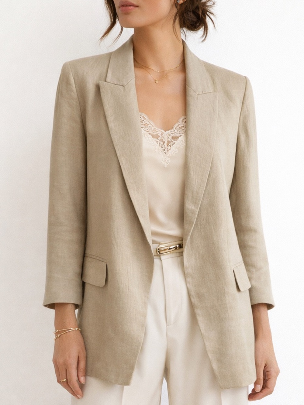 Zara 100% Linen Blazer Long Line Jacket Lined Coastal Minimalist Tan Relaxed M